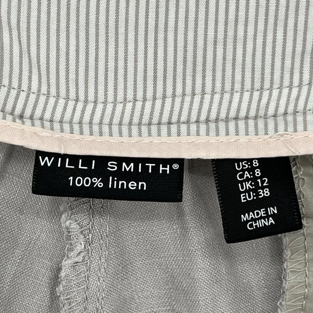 Willi Smith Womens Taupe Gray 100% Linen Drawstring Shorts Size 8 RN 75343